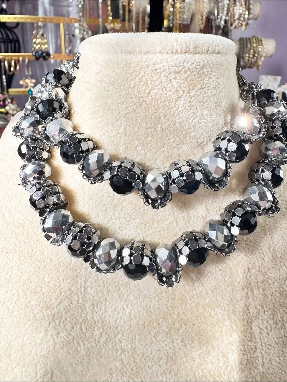 Zara Black and Silver Crystal Beaded Necklace